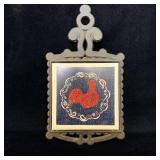Vintage Cast-Iron Demin Rooster Tile Trivet