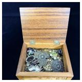Vintage Hand Carved Wooden Jewelry Box full of >
