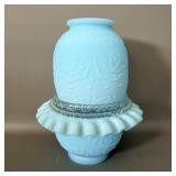Fenton Blue Satin Persian Medallion 3pc Fairy Lamp