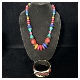 Handpainted Wooden Africa Bangle Bracelet and >