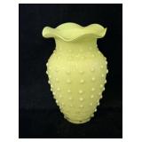 Lime Green Cased Glass Hobnail Ruffled Vase 7'