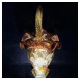 Fenton Gold Iridescent Handpainted Floral Basket>