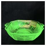 Vintage Green Uranium Glass Cameo Ballerina Bowl >
