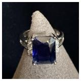 Sterling Silver Emerald Cut Blue Statement Ring >