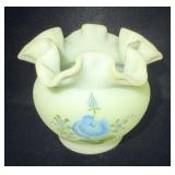 Vintage Fenton Pale Blue Satin Double Crimped Bowl