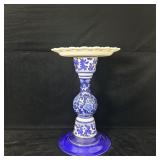 Vintage Cobalt Blue & Milk Glass Plant Stand 19'T