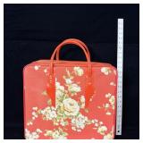 Vintage Red Floral Vinyl Overnight Zipper Bag