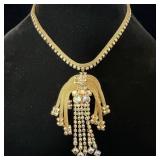 Vintage Gold Tone Snake Mesh Waterfall Rhinestone>