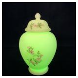 Fenton Green Custard Uranium Glass Ginger Jar Hand