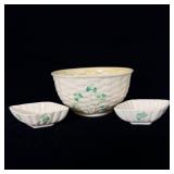 Belleek Ireland Shamrock bowl and salt dips