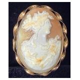 Antique Real Cameo Shell High-Relief Brooch