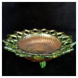 Northwood Green Carnival Glass Footed Candy Dish >