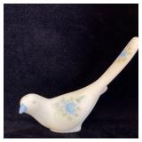 Fenton Blue Satin Happiness Glass Bird