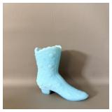 Fenton Blue Satin Glass Daisy & Button Boot