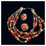 Vintage 4 Strand Heavy Glass Bead Necklace &>