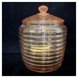 Vintage Pink Depression Glass Beehive Cookie Jar>