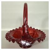 Fenton Ruby red hand-painted ruffled vase