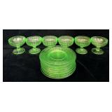 14pc Uranium Glass Plates & Sundae Cups