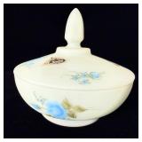 Fenton satin blue rose candy dish