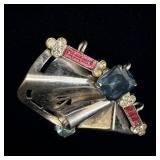 Art Deco Silver Tone Fan Brooch