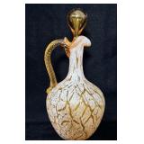 Vintage Hand Blown Amber & White Splatter Cruet 9'