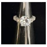 Sterling Silver 3 Stone Engagement Ring sz 6.5