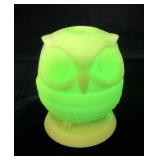 Fenton Green Custard Uranium Glass Owl Fairy Lamp>