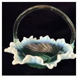 Fenton Sea Mist Green Opalescent Swirl Basket 11