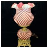 Antique Fenton Cranberry Swirl Optic Student Lamp>
