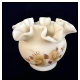 Vintage Fenton Handpainted Custard Ruffled Edge >