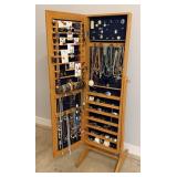 Standing Wooden Mirrored Jewelry Box full of  >