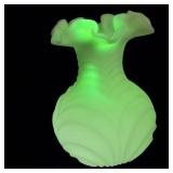 Fenton Marked Vintage Ruffle Swirl Satin Custard