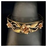 Vintage Gold Tone Cuff Floral Bracelet