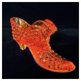 Fenton Amberina Hobnail glass slipper