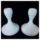 Fenton satin blue orange tree candlestick holders