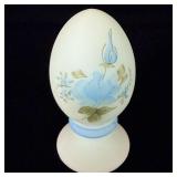 Fenton satin blue milk glass egg hand painted
