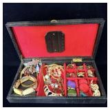 Faux Alligator Skin Jewelry Box Full of Vintage >
