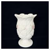 Westmoreland Milk Glass Old Quilt Handpainted Vase