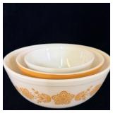 (3) Vintage Pyrex Butterfly Gold Mixing Bowls