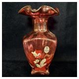 Fenton Handpainted Cranberry Ruffle Vase 7.5'