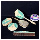 Antique porcelain hair dish and brush comb and