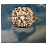 Sterling Silver Cushion Cut Halo Engagement Ring >