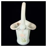 Fenton Frosted Asters on Blue Satin Basket 7.5