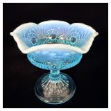 Fenton Blue Opalescent Eye and Scroll Compote 5ï¿½