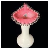 Fenton pink rose crest Jack in the pulpit vase