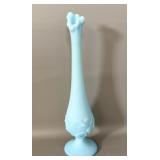 Fenton Blue Satin Water Lily Swung Vase 10.5'