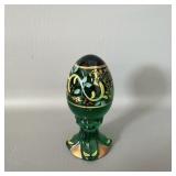 Fenton Handpainted Emerald Green Pedestal Egg 5.5'