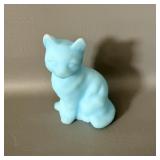 Fenton Blue Satin Glass Cat Figurine 4'