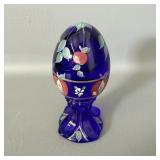 Fenton Handpainted Cobalt Blue Pedestal Egg 5.5' >