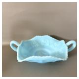 Fenton Blue Satin Handled Butterfly Candy Dish 7'